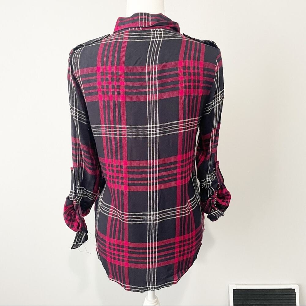 Zara black red plaid button down top size small flannel grunge - Picture 4 of 9